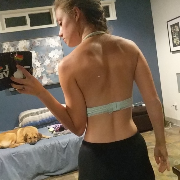 Light Teal Lace Halter Strap Hippie Bralette - Picture 2 of 2